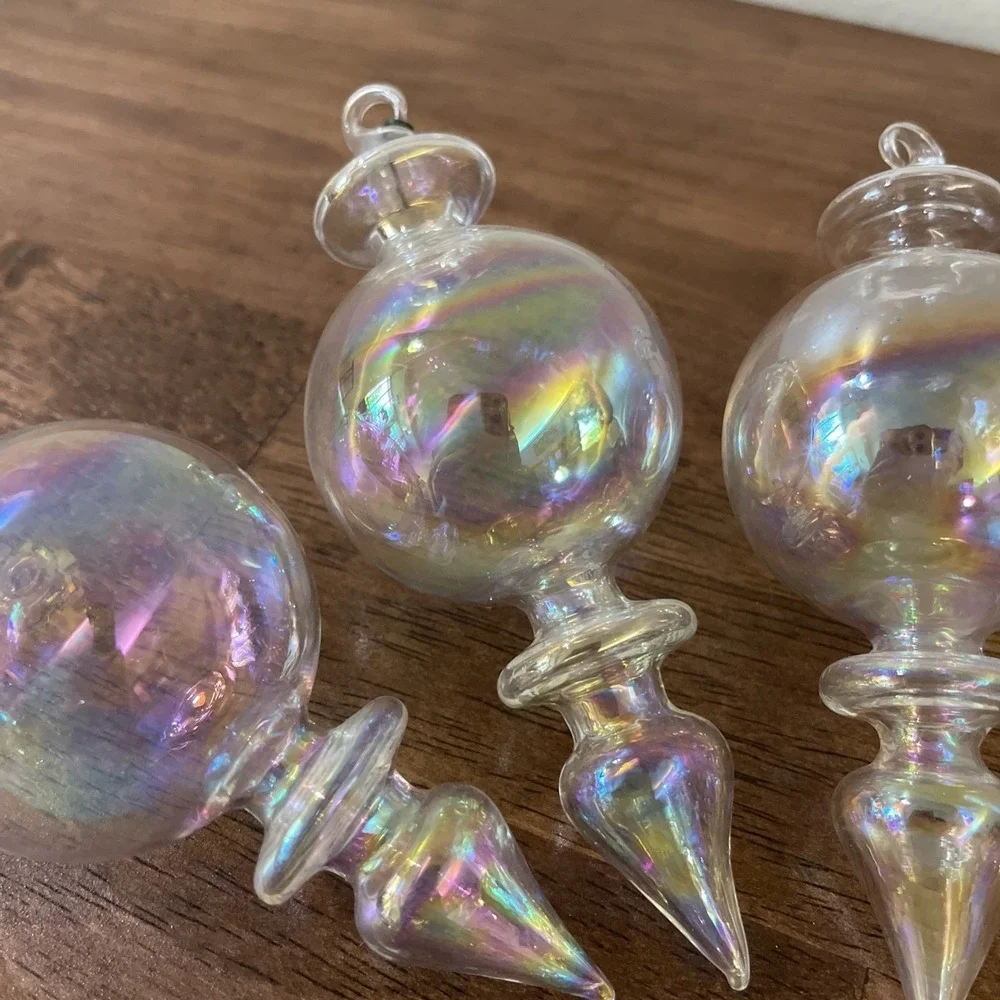 Vtg Iridescent Bubble Hand‎ Blown Glass Christmas Ornament Finale Drop Oil Slick